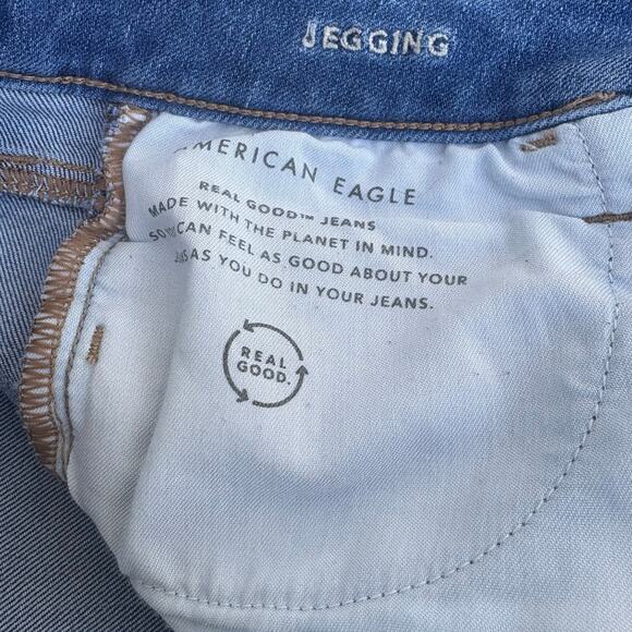 American Eagle Dream Jean 8 Blue Denim Jegging Distressed Ankle Stretch MidRise - Picture 8 of 10